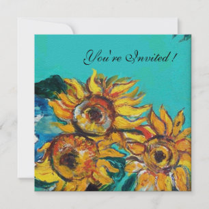 SUNFLOWERS ,BLUE TURQUOISE SUMMER PARTY INVITATION