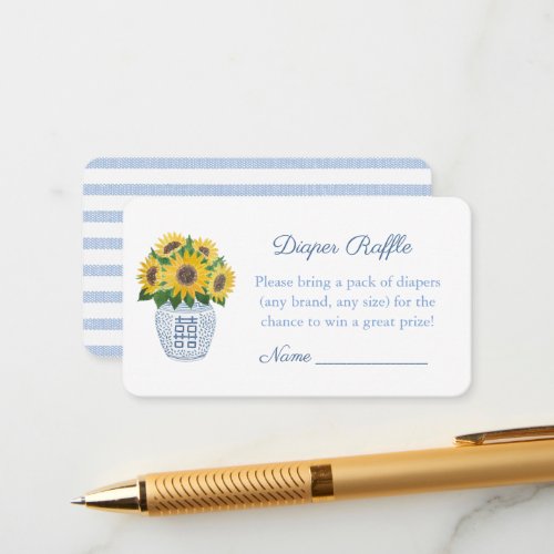 Sunflowers Blue  White Diaper Raffle Baby Shower Enclosure Card