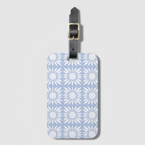 Sunflowers Blue White Tile Pattern Luggage Tag