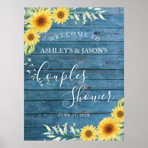 Sunflowers blue wood Couples Shower welcome sign