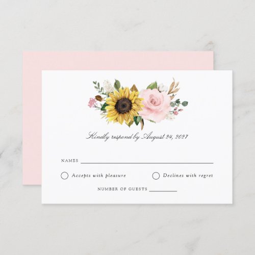 Sunflowers Blush Floral Greenery Wedding RSVP Card