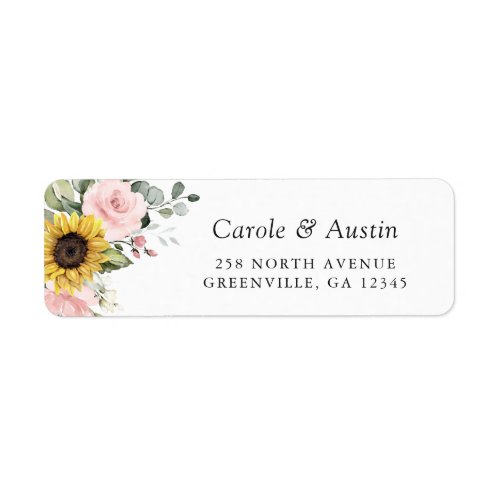 Sunflowers Blush Pink Floral Return Address Label