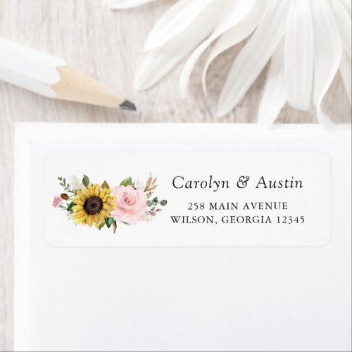 Sunflowers Blush Pink Floral Return Address Label