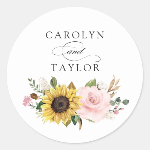 Sunflowers Blush Pink Floral Romantic Envelope Classic Round Sticker