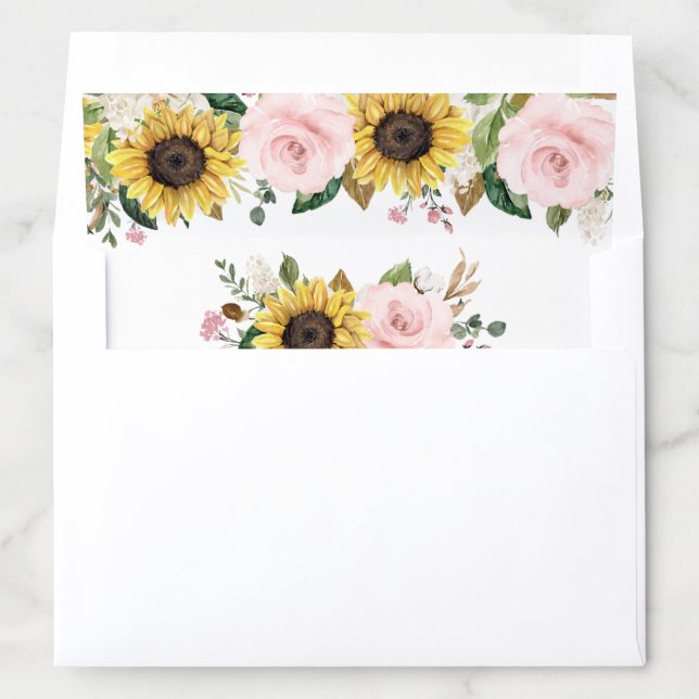 Sunflowers Blush Pink Floral Romantic Wedding Envelope Liner (In Envelope)