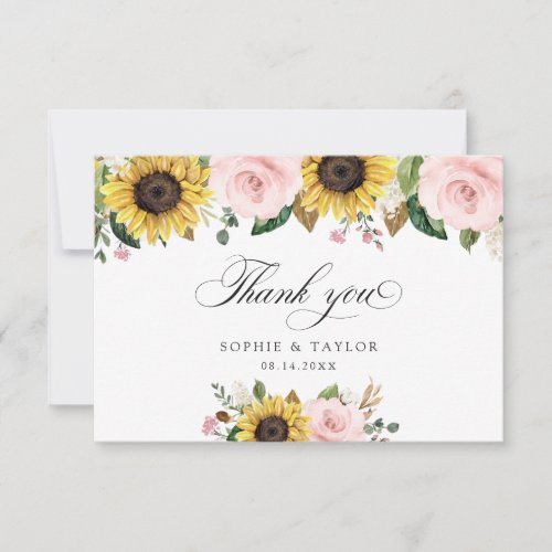 Sunflowers Blush Pink Floral Wedding Thank You