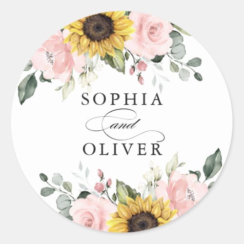 Sunflowers Blush Pink Greenery Envelope Seal