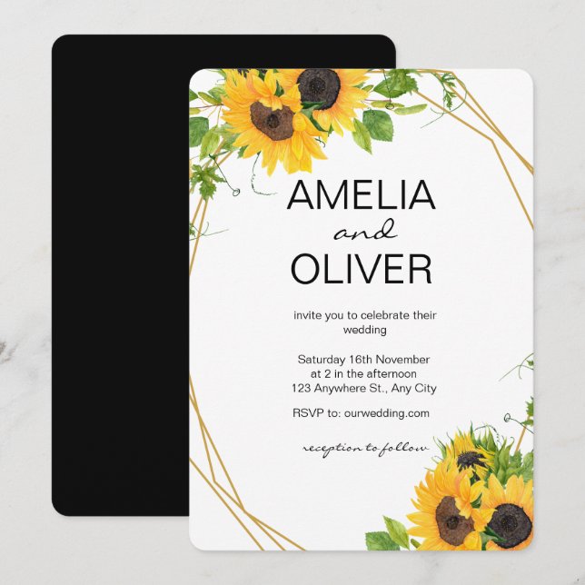 Sunflowers Bohemian Floral Wedding Invitation (Front/Back)