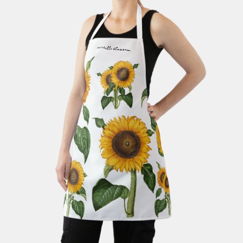 Sunflowers Botanical Foliage Greenery Name Apron