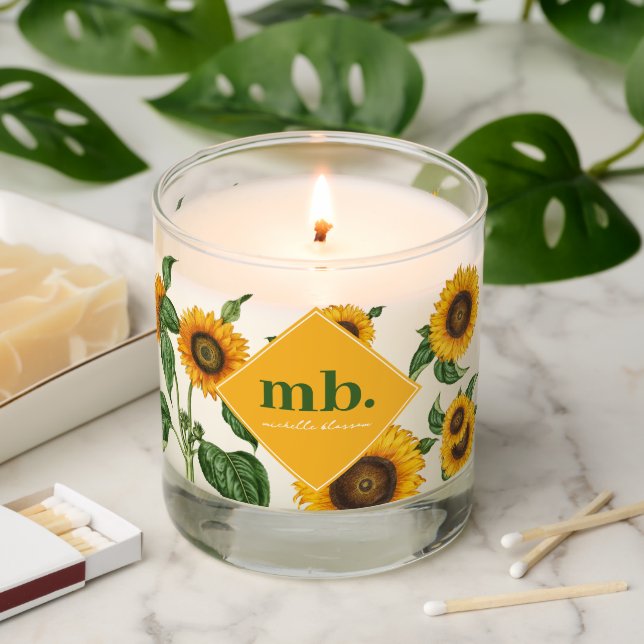 Sunflowers Botanical Foliage Greenery Scented Candle (Lit)