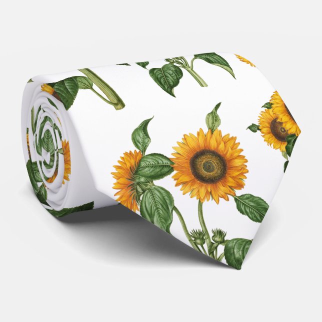 Sunflowers Botanical Greenery Neck Tie (Rolled)
