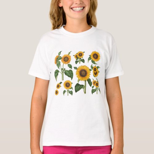 Sunflowers Botanical Greenery T_Shirt