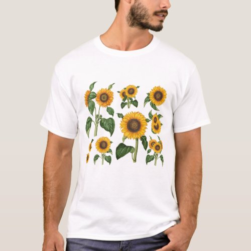 Sunflowers Botanical Greenery T_Shirt