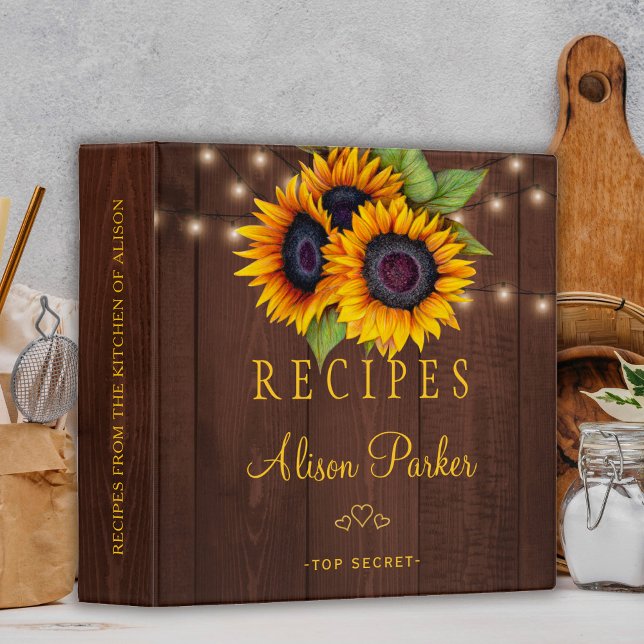 Sunflowers bouquet barn wood rustic recipes 3 ring binder (Creator Uploaded)