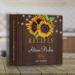 Sunflowers bouquet barn wood rustic recipes binder<br><div class="desc">Editable text recipes binder featuring rustic strings of twinkle lights and big sunflowers on dark brown barn wood background. Insert your text in the spots! This recipe book can be a beautiful gift for your own kitchen or a keepsake personalized gift for someone special, anniversary, birthday, Christmas, bridal shower or...</div>