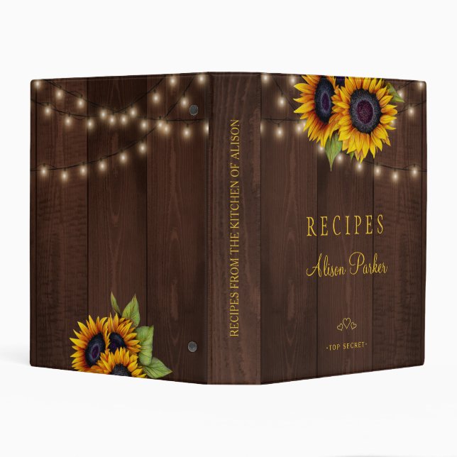 Sunflowers bouquet barn wood rustic recipes mini binder (Background)