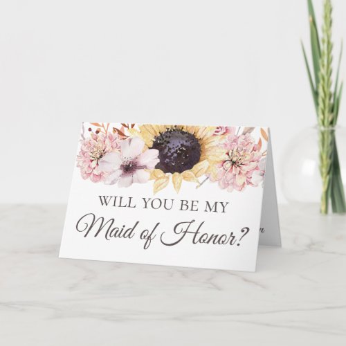 Sunflowers Bouquet Be My Bridesmaid Maid of Honor Card