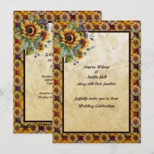 Sunflowers Bouquet Brown Gold Invitation
