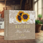 Sunflowers bouquet burlap lace  rustic recipes<br><div class="desc">Editable text recipes binder featuring rustic big sunflowers bouquets and white lace borders on a beige faux burlap background. Easy to personalize with your text! This recipe book can also be a beautiful gift for your own kitchen or a keepsake personalized gift for someone special, anniversary, birthday, Christmas, bridal shower...</div>