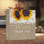 Sunflowers bouquet burlap lace rustic recipes<br><div class="desc">Editable text recipes binder featuring rustic big sunflowers bouquets, strings of twinkle lights and white lace borders on a beige faux burlap background. Easy to personalize with your text! This recipe book can also be a beautiful gift for your own kitchen or a keepsake personalized gift for someone special, anniversary,...</div>
