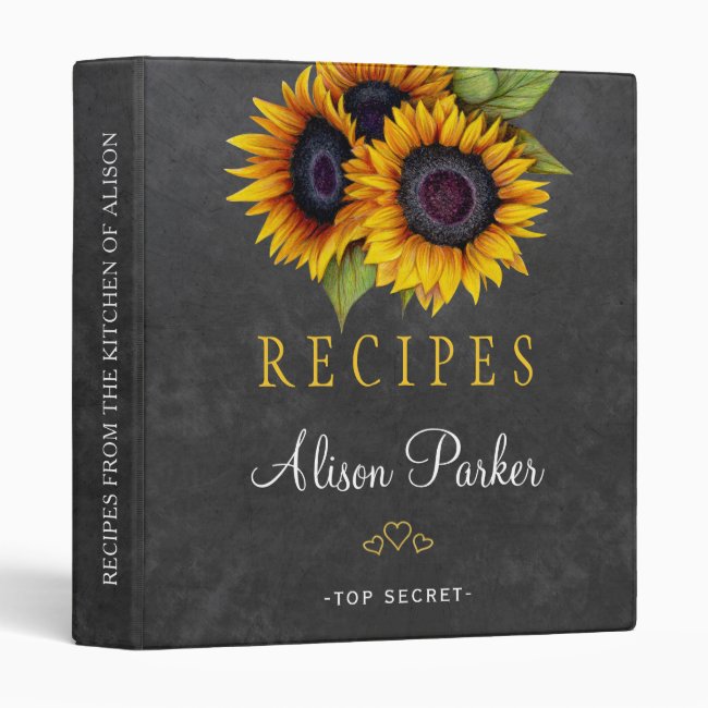 Sunflowers bouquet chalkboard rustic recipes binder