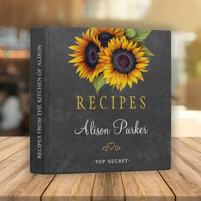 Sunflowers bouquet chalkboard rustic recipes binder (Creator Uploaded)