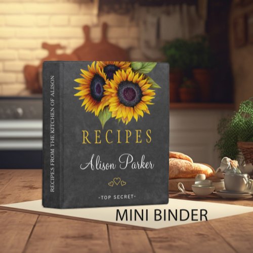 Sunflowers bouquet chalkboard rustic recipes mini binder