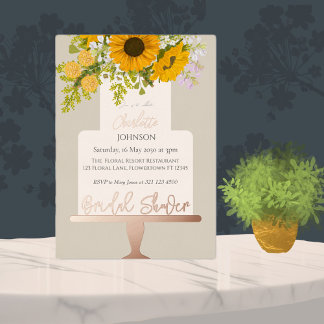 Sunflowers Bouquet Floral Cake Bridal Shower  Foil Invitation