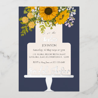 Sunflowers Bouquet Floral Cake Bridal Shower  Foil Invitation