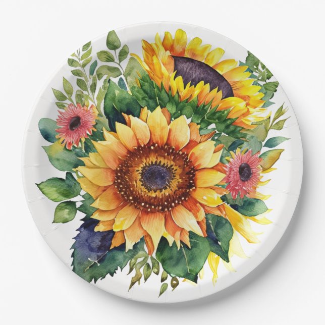 Sunflowers Bouquet - French Country Home Decor Paper Plates (Front)