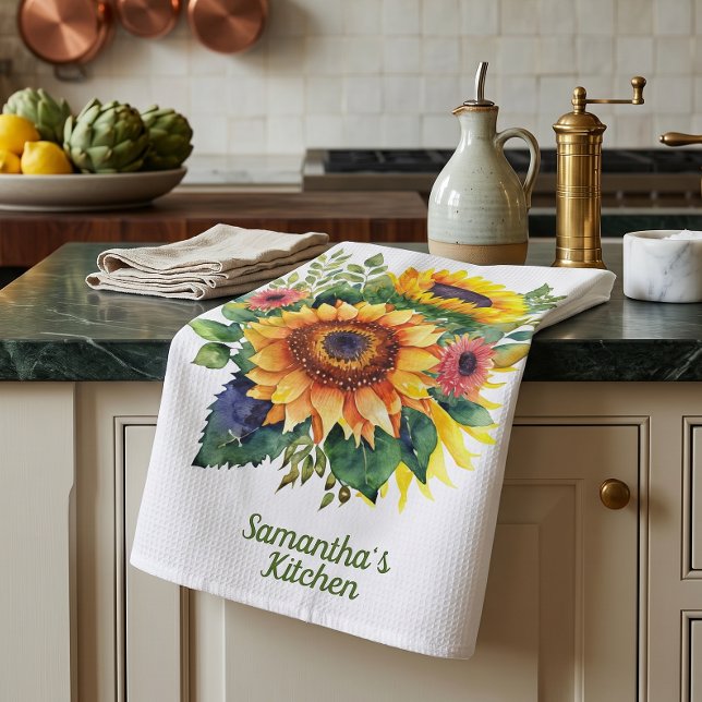 Sunflowers Bouquet - French Country Personalized Kitchen Towel (Creator Uploaded)