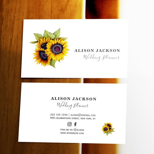 Sunflowers bouquet modern elegant wedding planner business card