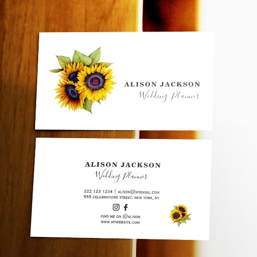 Customizable Sunflowers bouquet modern elegant wedding planner business card