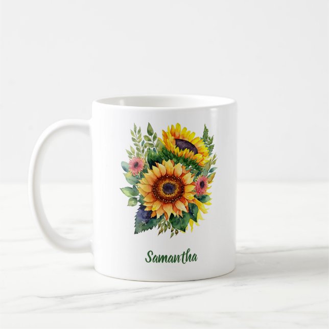 Sunflowers Bouquet - Personalized Coffee Mug (Left)