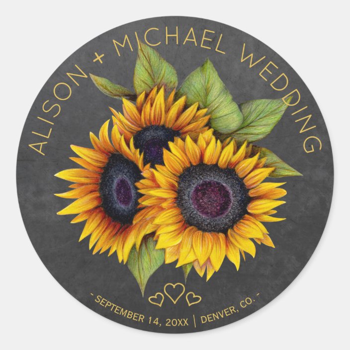 Sunflowers bouquet rustic chalkboard wedding classic round sticker