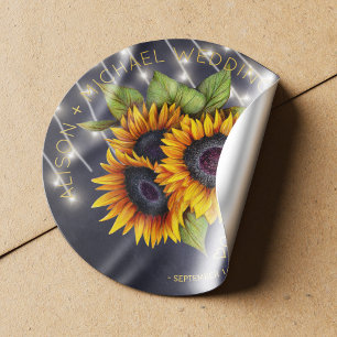 Sunflowers bouquet rustic chalkboard wedding classic round sticker
