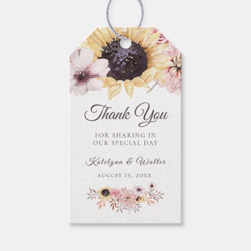 Sunflowers Bouquet Wedding Favor Thank You Gift Tags