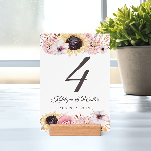 Sunflowers Bouquet Wedding Table Number Holder (Insitu 1)