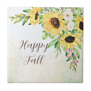 Sunflowers bouquet with customizable text ceramic tile