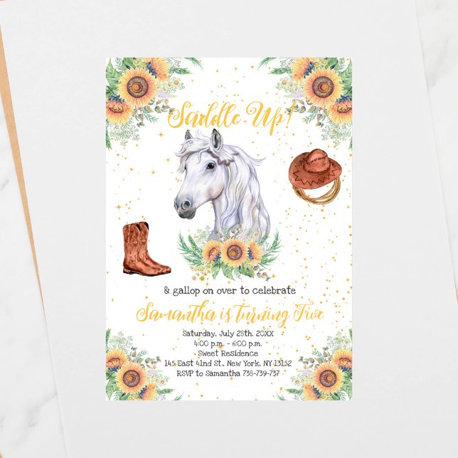 Sunflowers Boy Horse Birthday Party Invitation (Creator Uploaded)