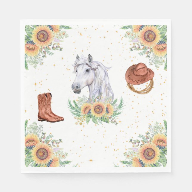 Sunflowers Boy Horse Birthday Party Napkins (Front)
