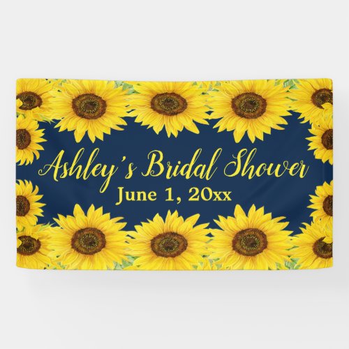 Sunflowers Bridal Shower Backdrop Navy Floral Prop Banner