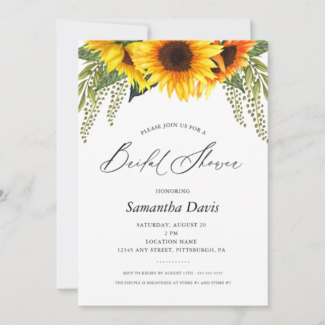 Sunflowers Bridal Shower Elegant Script Invitation (Front)