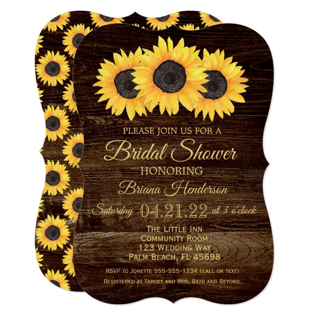 Sunflowers Bridal Shower Invitation Rustic Wood