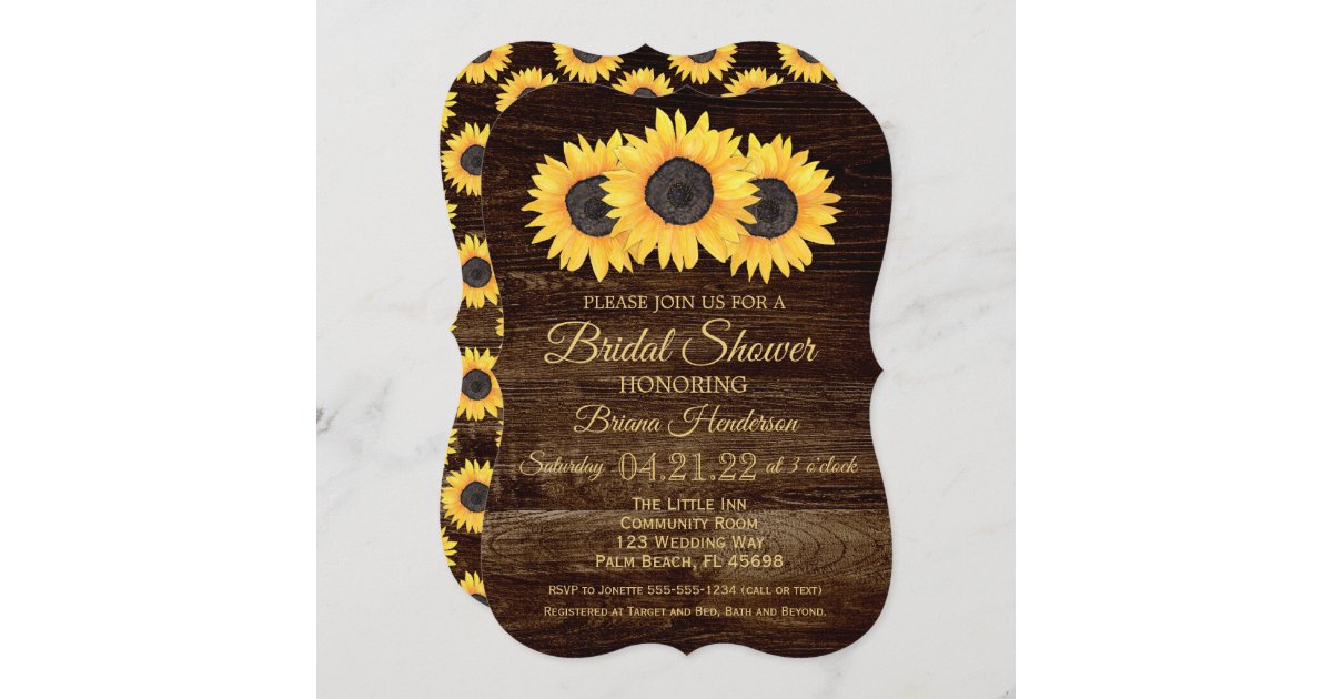 Sunflowers Bridal Shower Invitation Rustic Wood | Zazzle