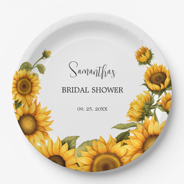 Sunflowers Bridal Shower Paper Plates (Front)