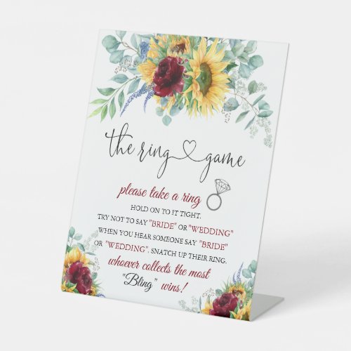 Sunflowers Bridal Shower Ring Game Instructions Pedestal Sign