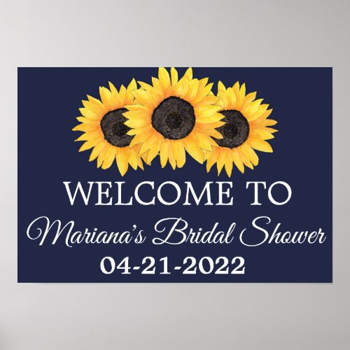 Sunflowers Bridal Shower Rustic Navy Blue Poster