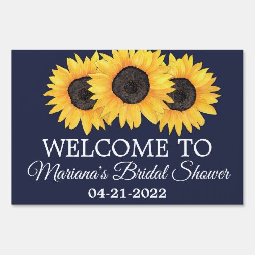 Sunflowers Bridal Shower Rustic Navy Blue Sign