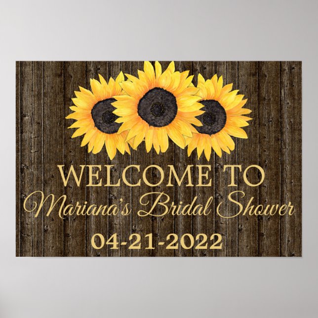 Sunflowers Bridal Shower Rustic Wood Welcome Sign (Front)